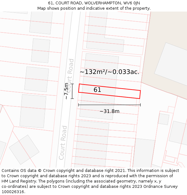 61, COURT ROAD, WOLVERHAMPTON, WV6 0JN: Plot and title map