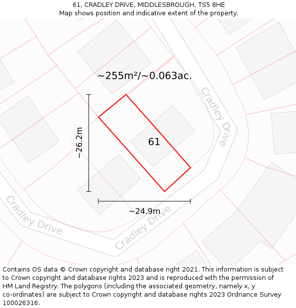 61, CRADLEY DRIVE, MIDDLESBROUGH, TS5 8HE: Plot and title map