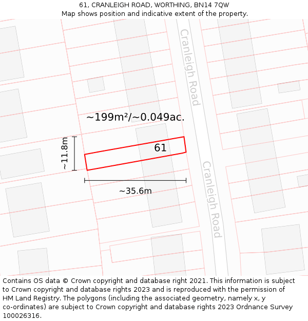 61, CRANLEIGH ROAD, WORTHING, BN14 7QW: Plot and title map