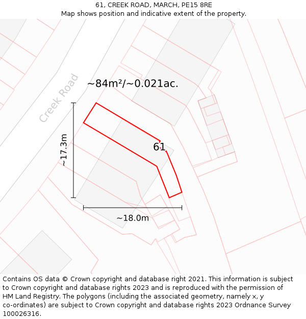 61, CREEK ROAD, MARCH, PE15 8RE: Plot and title map