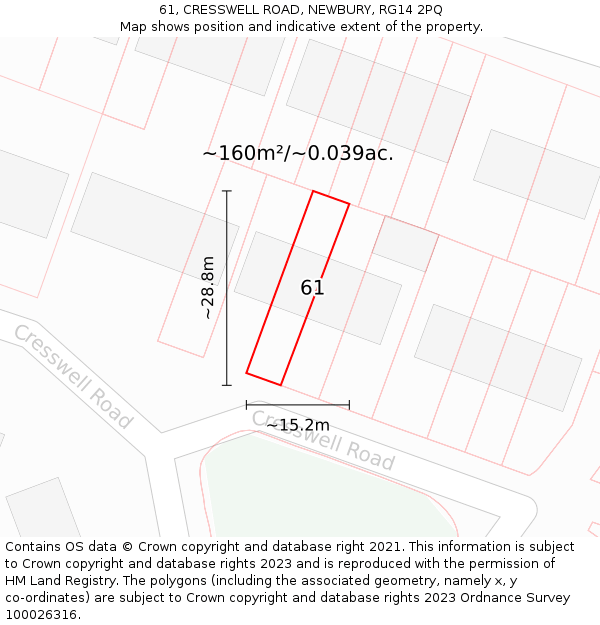 61, CRESSWELL ROAD, NEWBURY, RG14 2PQ: Plot and title map