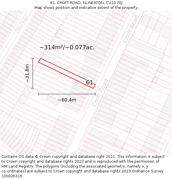 61, CROFT ROAD, NUNEATON, CV10 7EJ: Plot and title map