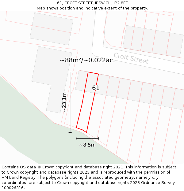 61, CROFT STREET, IPSWICH, IP2 8EF: Plot and title map