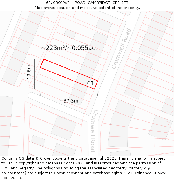 61, CROMWELL ROAD, CAMBRIDGE, CB1 3EB: Plot and title map