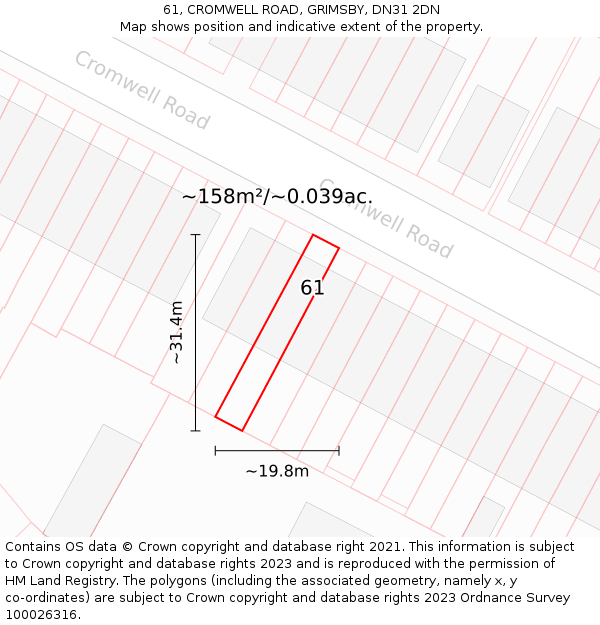 61, CROMWELL ROAD, GRIMSBY, DN31 2DN: Plot and title map