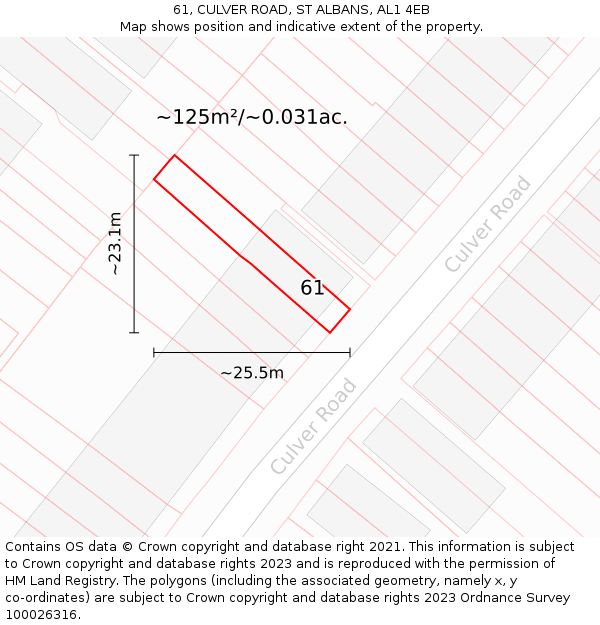 61, CULVER ROAD, ST ALBANS, AL1 4EB: Plot and title map
