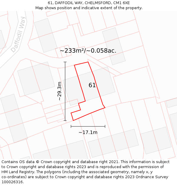 61, DAFFODIL WAY, CHELMSFORD, CM1 6XE: Plot and title map