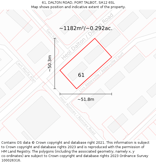61, DALTON ROAD, PORT TALBOT, SA12 6SL: Plot and title map
