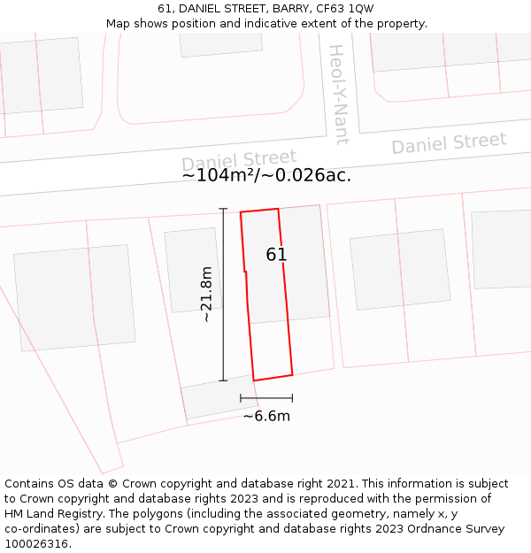 61, DANIEL STREET, BARRY, CF63 1QW: Plot and title map