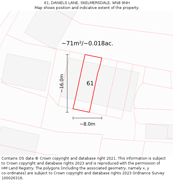 61, DANIELS LANE, SKELMERSDALE, WN8 9NH: Plot and title map