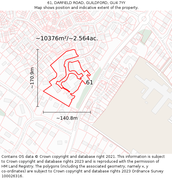 61, DARFIELD ROAD, GUILDFORD, GU4 7YY: Plot and title map
