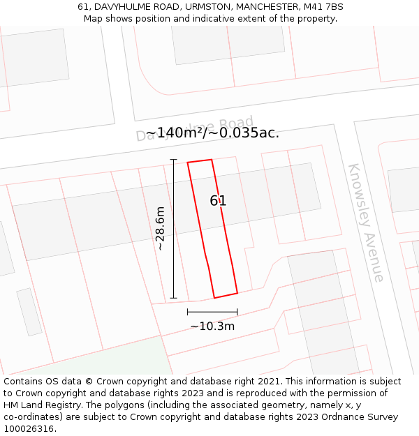 61, DAVYHULME ROAD, URMSTON, MANCHESTER, M41 7BS: Plot and title map