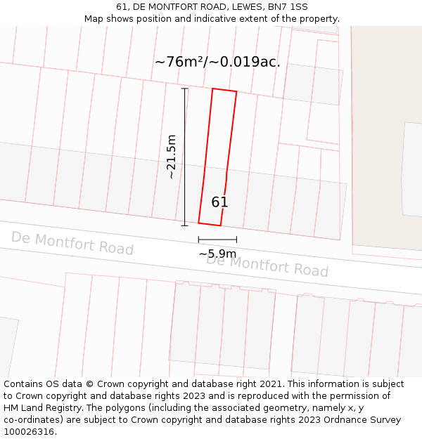 61, DE MONTFORT ROAD, LEWES, BN7 1SS: Plot and title map