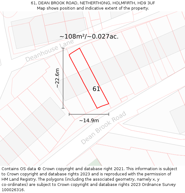 61, DEAN BROOK ROAD, NETHERTHONG, HOLMFIRTH, HD9 3UF: Plot and title map
