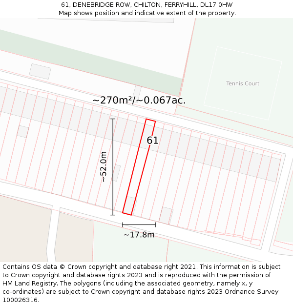 61, DENEBRIDGE ROW, CHILTON, FERRYHILL, DL17 0HW: Plot and title map