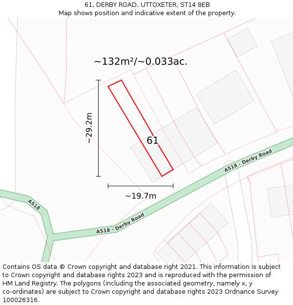 61, DERBY ROAD, UTTOXETER, ST14 8EB: Plot and title map