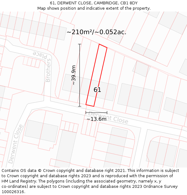 61, DERWENT CLOSE, CAMBRIDGE, CB1 8DY: Plot and title map