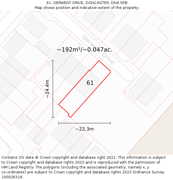 61, DERWENT DRIVE, DONCASTER, DN4 5PB: Plot and title map