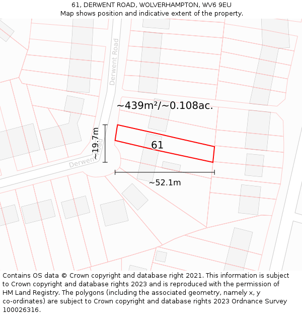 61, DERWENT ROAD, WOLVERHAMPTON, WV6 9EU: Plot and title map