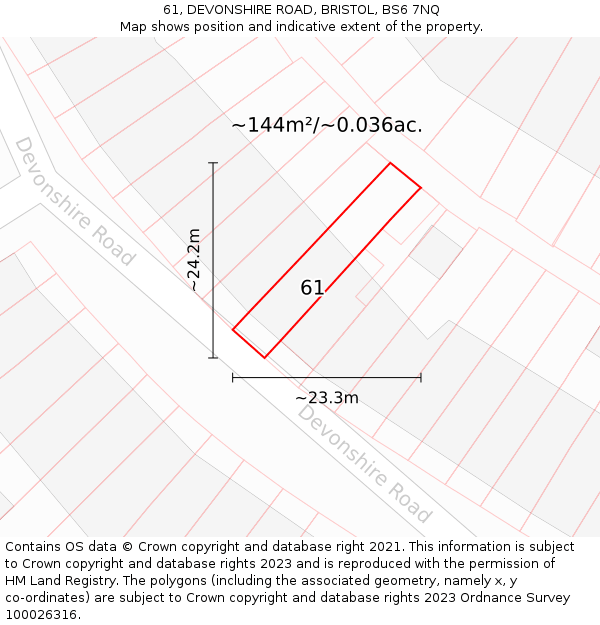 61, DEVONSHIRE ROAD, BRISTOL, BS6 7NQ: Plot and title map