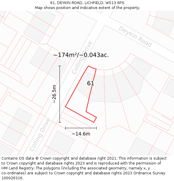 61, DEYKIN ROAD, LICHFIELD, WS13 6PS: Plot and title map