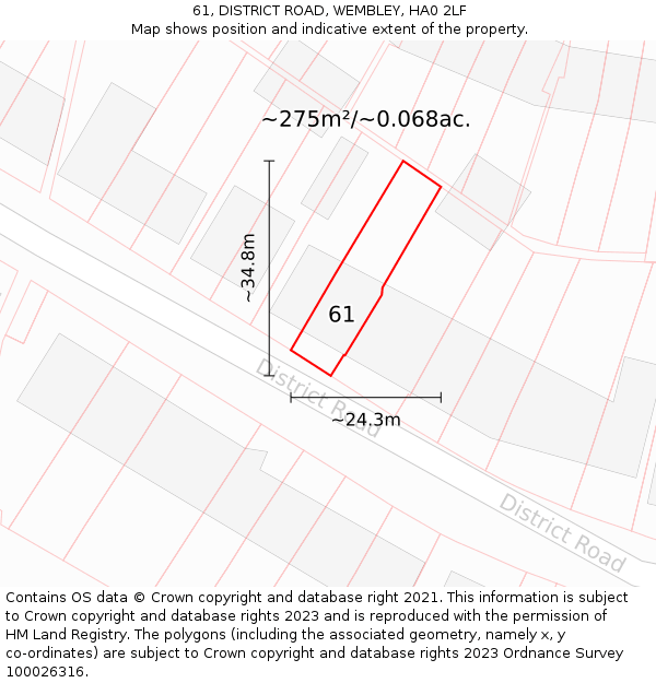 61, DISTRICT ROAD, WEMBLEY, HA0 2LF: Plot and title map