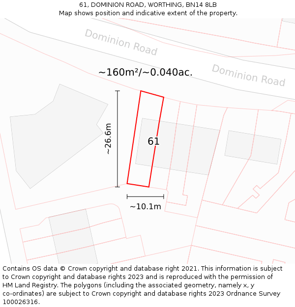 61, DOMINION ROAD, WORTHING, BN14 8LB: Plot and title map