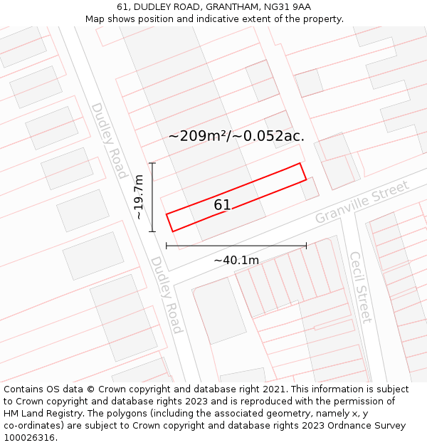 61, DUDLEY ROAD, GRANTHAM, NG31 9AA: Plot and title map