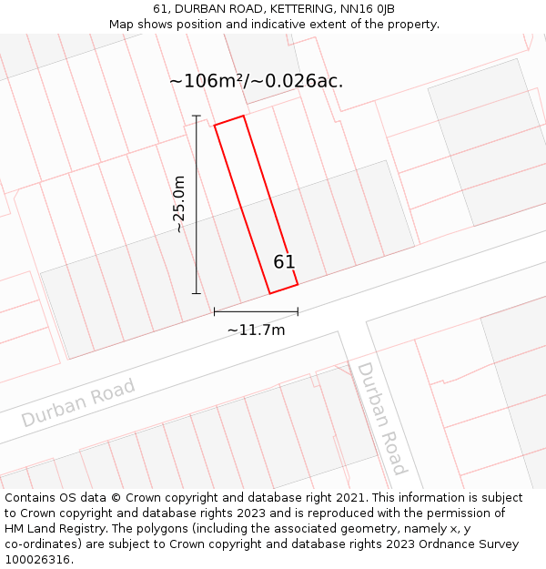 61, DURBAN ROAD, KETTERING, NN16 0JB: Plot and title map