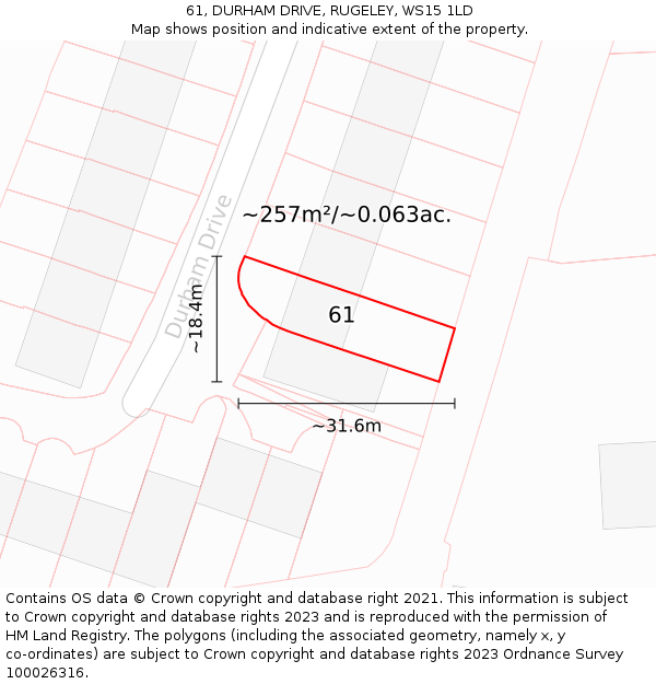 61, DURHAM DRIVE, RUGELEY, WS15 1LD: Plot and title map