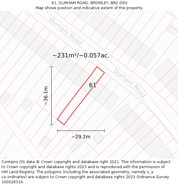 61, DURHAM ROAD, BROMLEY, BR2 0SN: Plot and title map