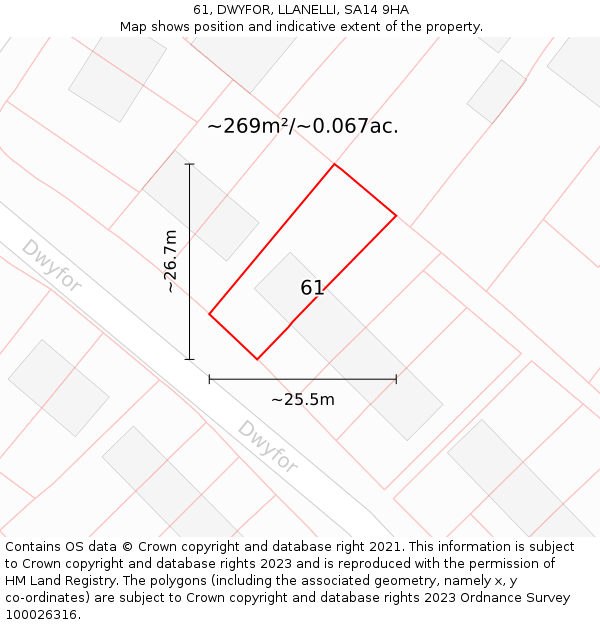 61, DWYFOR, LLANELLI, SA14 9HA: Plot and title map