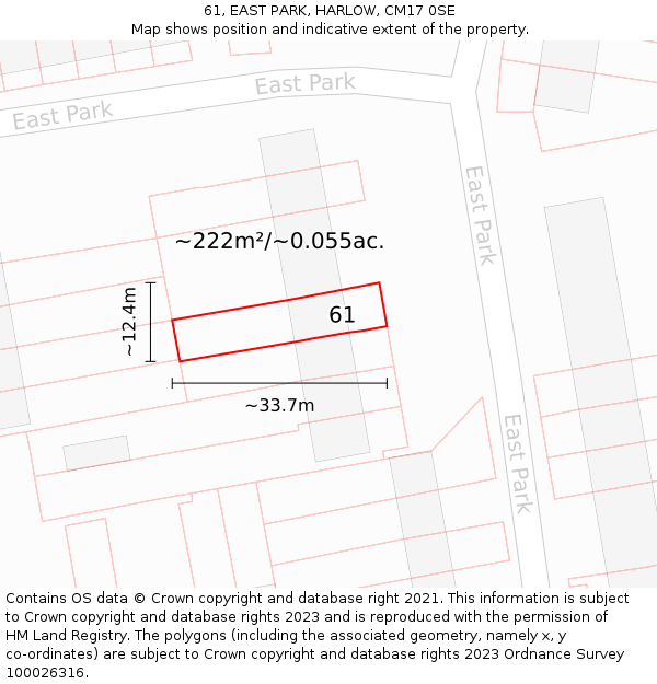 61, EAST PARK, HARLOW, CM17 0SE: Plot and title map