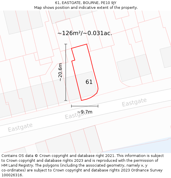 61, EASTGATE, BOURNE, PE10 9JY: Plot and title map
