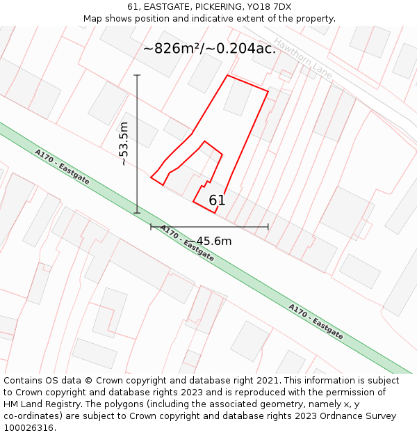 61, EASTGATE, PICKERING, YO18 7DX: Plot and title map