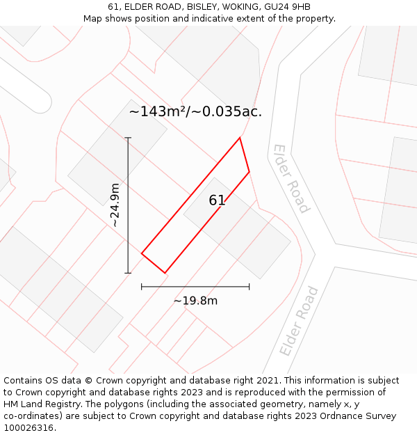 61, ELDER ROAD, BISLEY, WOKING, GU24 9HB: Plot and title map