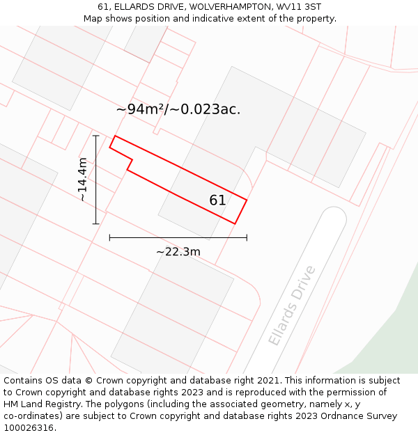 61, ELLARDS DRIVE, WOLVERHAMPTON, WV11 3ST: Plot and title map