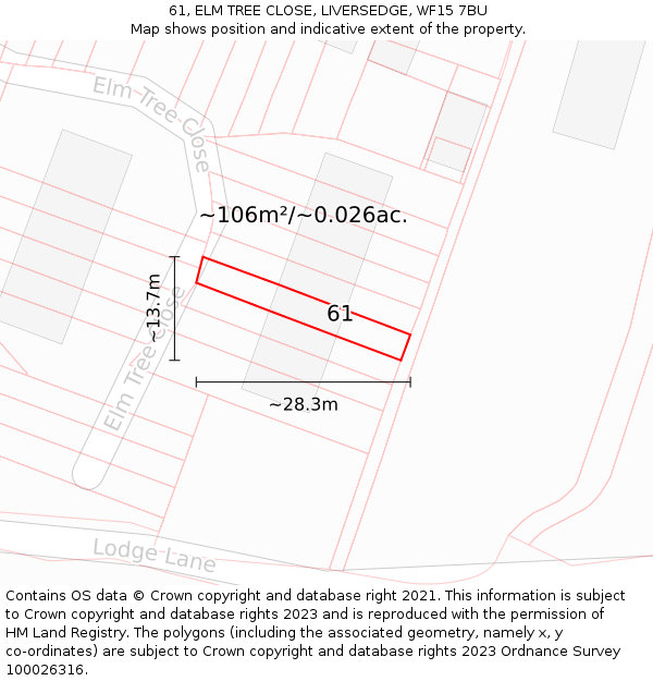 61, ELM TREE CLOSE, LIVERSEDGE, WF15 7BU: Plot and title map