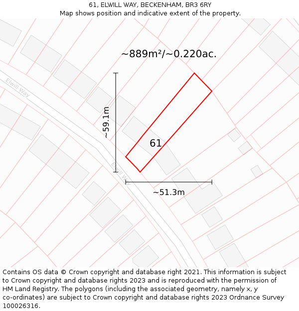 61, ELWILL WAY, BECKENHAM, BR3 6RY: Plot and title map