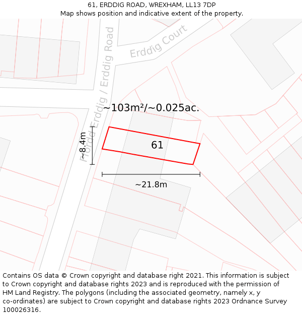 61, ERDDIG ROAD, WREXHAM, LL13 7DP: Plot and title map