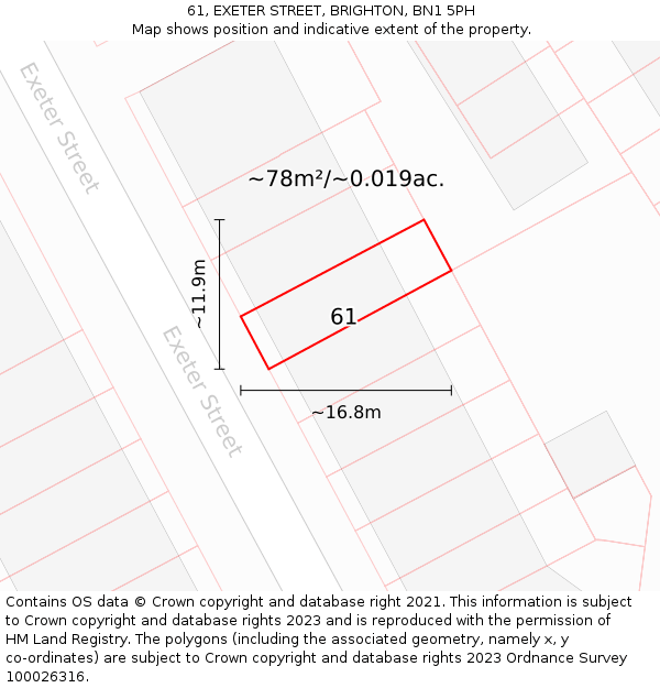 61, EXETER STREET, BRIGHTON, BN1 5PH: Plot and title map