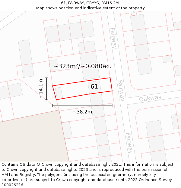 61, FAIRWAY, GRAYS, RM16 2AL: Plot and title map