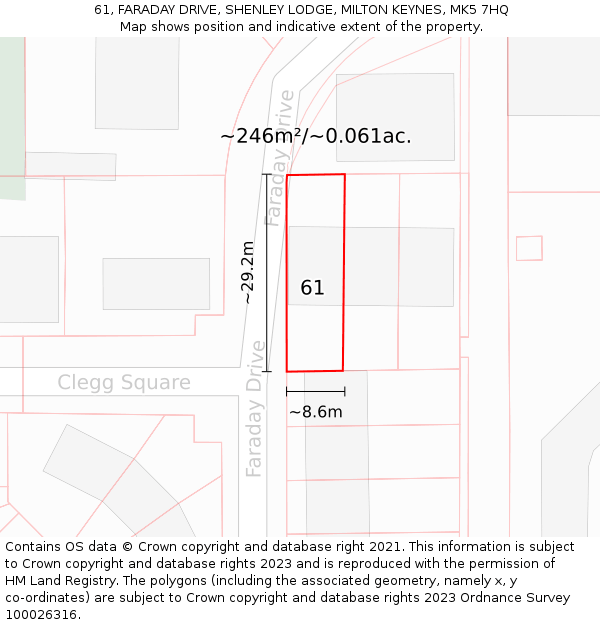61, FARADAY DRIVE, SHENLEY LODGE, MILTON KEYNES, MK5 7HQ: Plot and title map