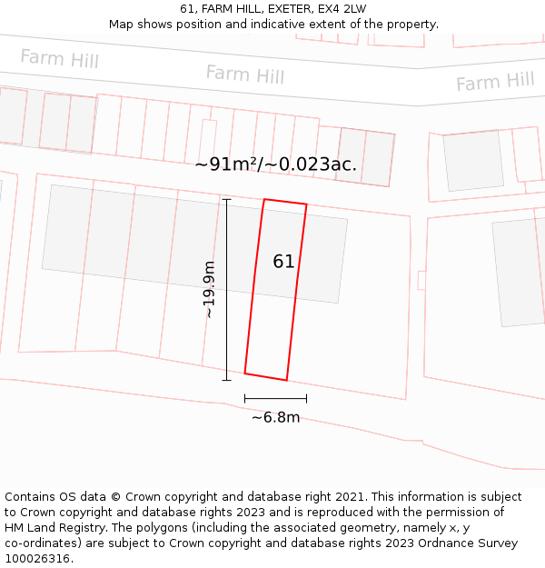 61, FARM HILL, EXETER, EX4 2LW: Plot and title map