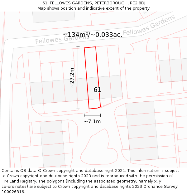 61, FELLOWES GARDENS, PETERBOROUGH, PE2 8DJ: Plot and title map