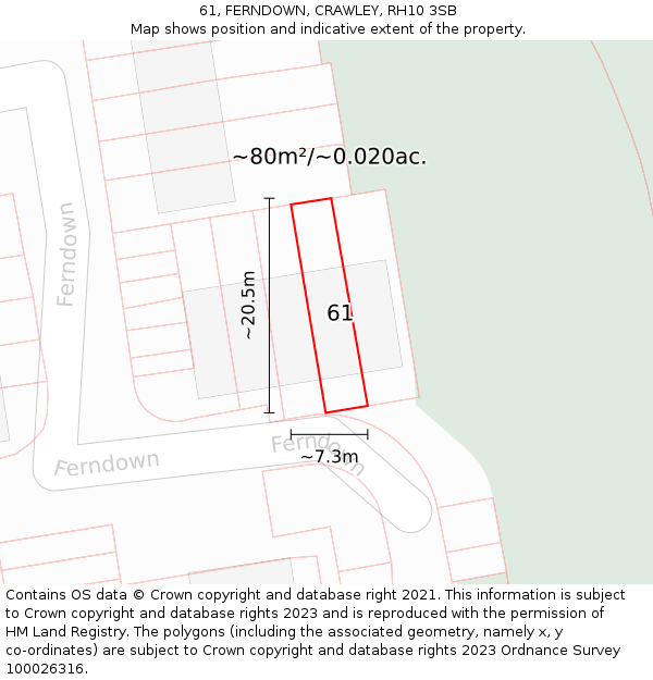 61, FERNDOWN, CRAWLEY, RH10 3SB: Plot and title map