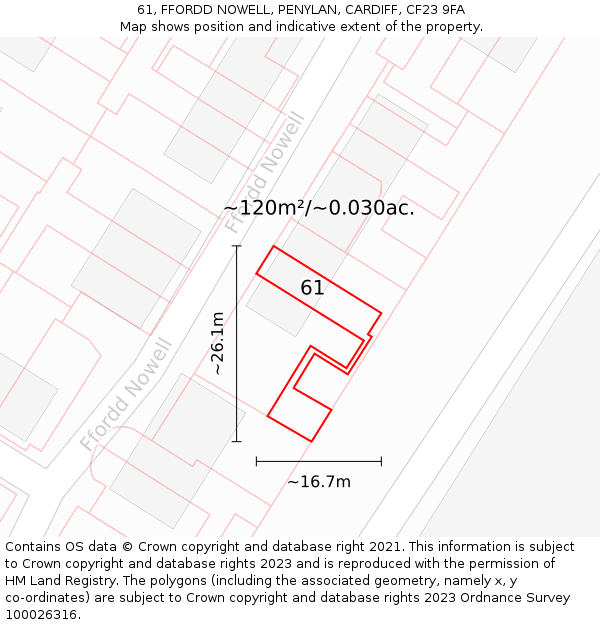 61, FFORDD NOWELL, PENYLAN, CARDIFF, CF23 9FA: Plot and title map