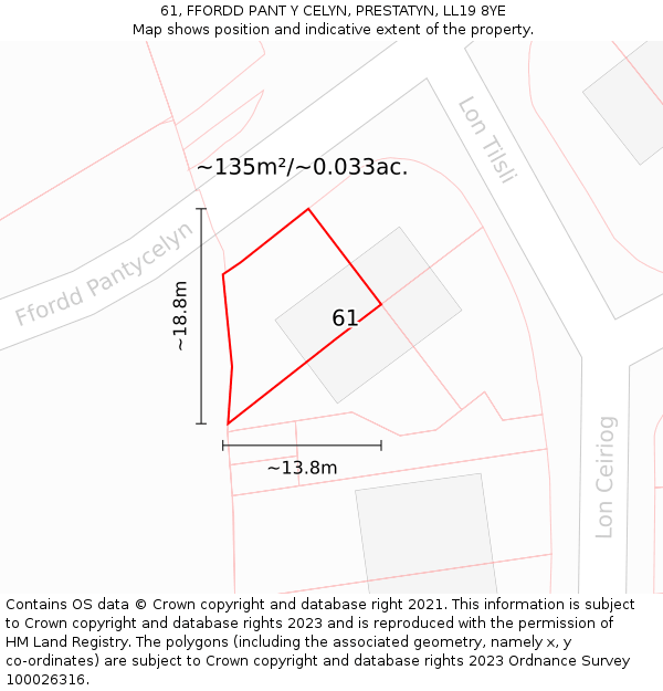 61, FFORDD PANT Y CELYN, PRESTATYN, LL19 8YE: Plot and title map