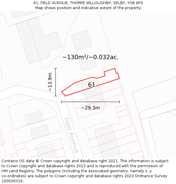61, FIELD AVENUE, THORPE WILLOUGHBY, SELBY, YO8 9PS: Plot and title map