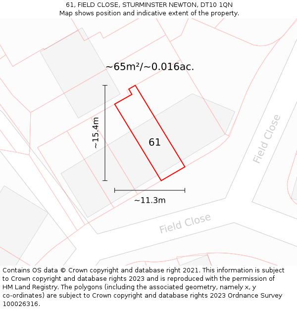 61, FIELD CLOSE, STURMINSTER NEWTON, DT10 1QN: Plot and title map